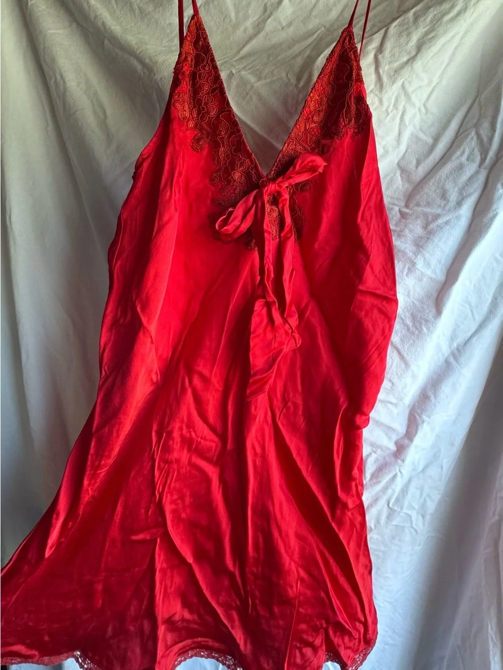 Free People Red Lace-Trim Slip Chemise